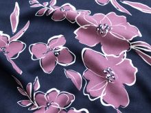 Twill Viskose - große Blüten - nachtblau-aubergine