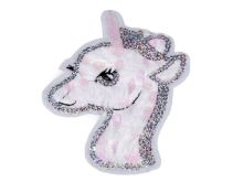 Plüschapplikation/Aufnäher mit Pailletten 10 x 14 cm -  Einhorn - weiß