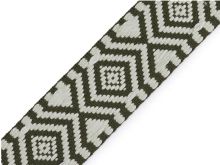 Gurtband Jacquard ca. 38 mm - Ethno Muster - olivgrün