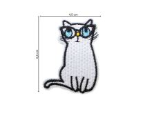 Nahaufnahme von Stick-Applikation zum Aufbügeln ca 4,5 cm x 6,5 cm - Katze - weiß