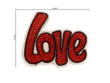 Nahaufnahme von Stick-Applikation zum Aufnähen ca 6 cm x 5 cm - Love - rot