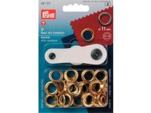 Prym 15 Ösen und Scheiben MS 11,0 mm - goldfarben