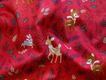 Webware Popeline Baumwolle mit Foliendruck - Weihnachtstiere - rot