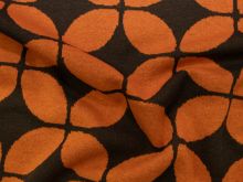 Jacquard Strickstoff - grafisches Muster - dunkelbraun - orange