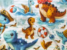 Jersey Digitaldruck - süße maritime Dinosaurier - weiß - mint