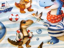 Jersey Digitaldruck - süße maritime Dinosaurier - weiß - blau