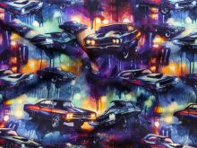 Sweat French Terry Digitaldruck - Autos - blau