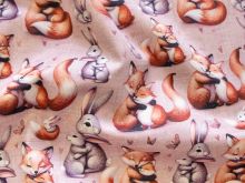 Softshell Digitaldruck - süße Füchse und Häschen - rosa