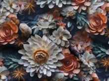 Jersey Viskose Digitaldruck - Blumen - dunkelblau