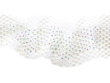 Elastischer Netzstoff/Borte ca. 75 mm - mit Steinchen - weiß