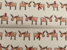 Dekostoff Santa Deer – Rentiere mit Schal – Natur