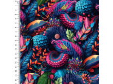 Baumwolle Jersey Stoff Digitaldruck - Tropical 3D - Blau