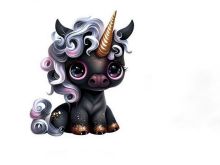 Transfer-Applikation zum Aufbügeln ca. 7 cm x 9,5 cm - niedliches dunkles Einhorn