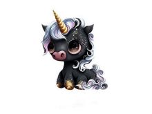 Transfer-Applikation zum Aufbügeln ca. 7 cm x 9,5 cm - niedliches dunkles Einhorn