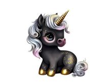 Transfer-Applikation zum Aufbügeln ca. 7 cm x 9,5 cm - niedliches dunkles Einhorn