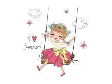 Transfer-Applikation zum Aufbügeln ca. 19,7 cm x 21,5 cm - fröhliches Mädchen auf Schaukel