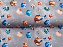 Sweat French Terry Digitaldruck by Poppy - Planeten und Raketen - grau