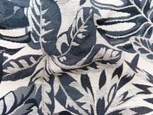 Premium Polster-, Deko- u. Taschenstoff - Jacquard - - Blätter - hellgrau - graublau