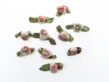Nahaufnahme von Set Mini Röschen zum Annähen 10 Stück - Rosen mit Glitzer - pink