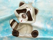 Nahaufnahme von Sweat French Terry PANEL ca 30 cm  x 42 cm - süßer Waschbär - blau