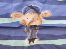 Nahaufnahme von Sweat French Terry PANEL ca 30 cm  x 38 cm gestreift - süßer Hase - blau