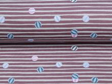 Jersey Cotton - bunte Zirkusbälle auf Streifen - mauve