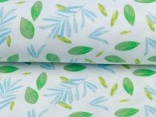 Jersey Cotton - Blätter - weiß