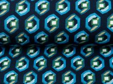  Jersey Viskose - bunte Hexagons - nachtblau