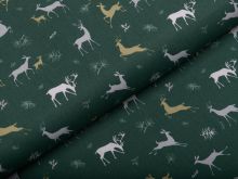 Webware Popeline Baumwolle - Hirsche und Rehe Weihnachtsstoff - altgrün