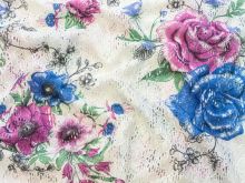 Hochwertige elastische Spitze - buntes Blumenfeld - weiß-pink