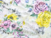 Hochwertige elastische Spitze - buntes Blumenfeld - weiß-rosa