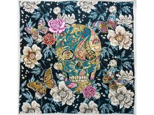 Jacquard Gobelin Dekostoff PANEL ca. 48 cm x 48 cm - Totenkopf und Schmetterlinge - schwarz