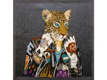 Jacquard Gobelin Dekostoff PANEL ca. 48 cm x 48 cm - edler Leopard - grau