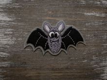 Applikation zum Aufbügeln ca. 6 cm x 3,5 cm - Fledermaus - schwarz/grau