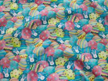 Webware Baumwolle Swafing - Happy Easter - bunte Ostereier - blau 