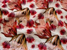 Webware Leinen Viskose Digitaldruck - Tulpen - beige - rot - rosa