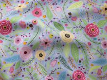 Webware Baumwolle Swafing - Happy Easter - bunte Blümchen - flieder