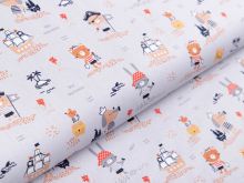 Webware Baumwolle Popeline by Poppy - kleine Piratentiere - grau