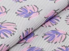 Webware Viskose - fallende Blätter auf Strichen - weiß