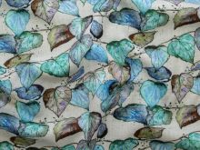 Webware Viskose Leinen - Aquarell Blätter  - blau
