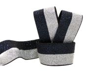 Glitzer Gummiband 25 mm - silber - marine