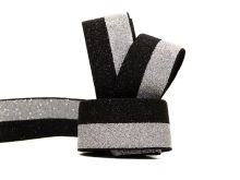Glitzer Gummiband 25 mm - silber - schwarz
