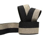Glitzer Gummiband 25 mm - schwarz - gold