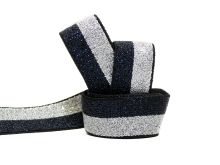 Glitzer Gummiband 15 mm - silber - marine
