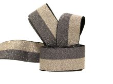 Glitzer Gummiband 25 mm - grau - gold