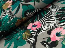 Viskose Jersey - Zebras und Blätter - grau