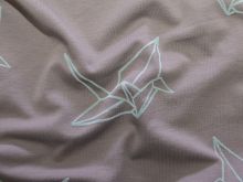 Bio Jersey beflockt Albstoffe / Hamburger Liebe - Origami Vögel - taupe