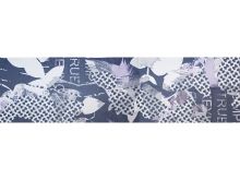 Tuch-PANEL ca. 45cm x 175cm - gemusterte Blumen - weiß/dunkelblau/flieder