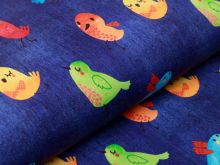 Jersey in Jeansoptik - putzige Vögel - blau