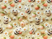 Jersey 3D Digitaldruck – süße Bienen – beige